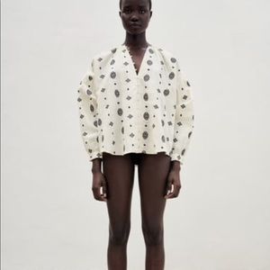 Zara jacquard print cotton boho blouse